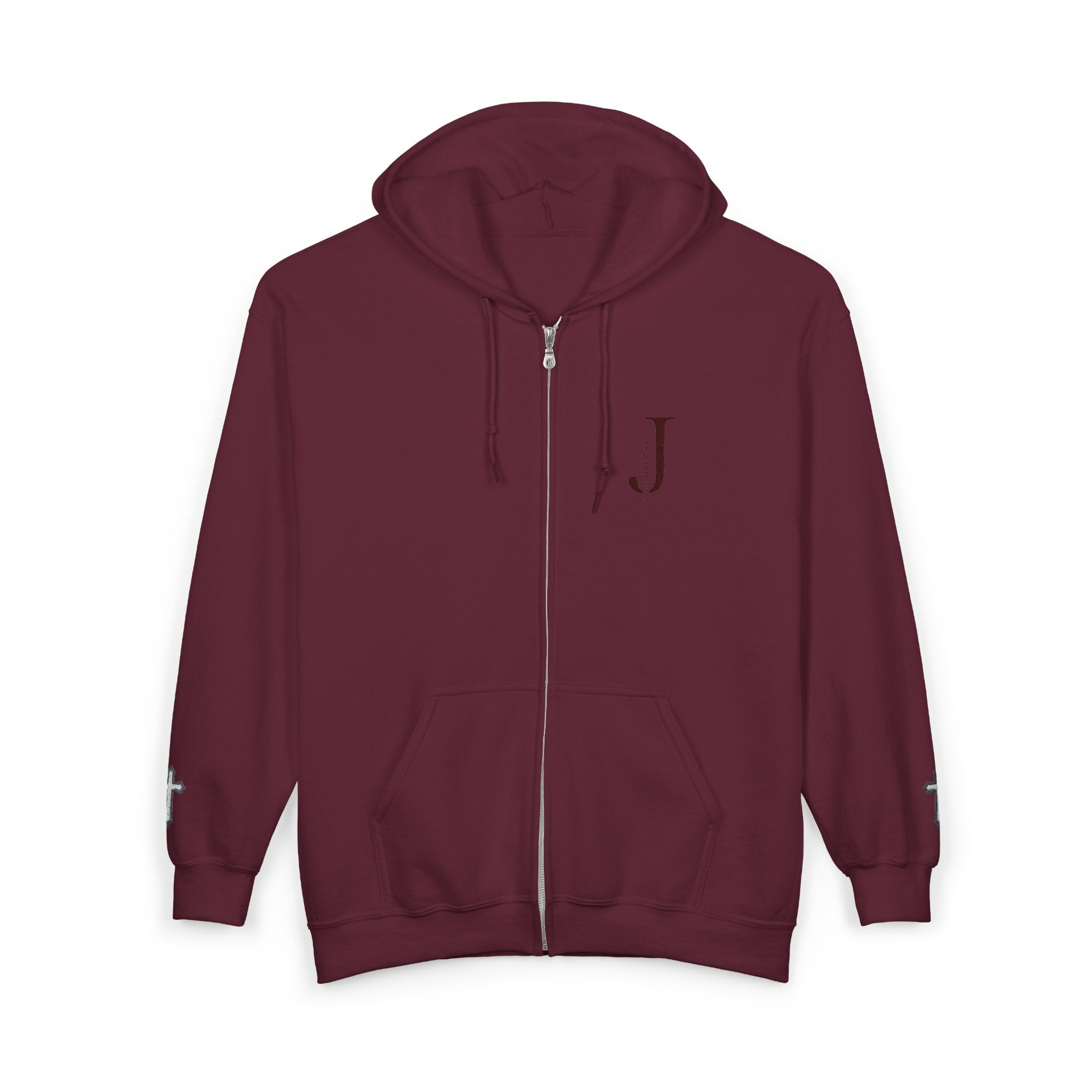 Initial J Monogram Zip Hoodie - Minimal White Full-Zip Sweatshirt