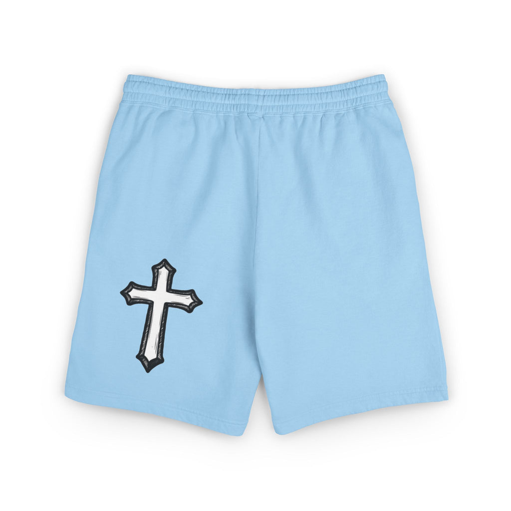 Embroidered Initial 'J' Fleece Shorts with Cross Graphic — Lightweight Sweat Shorts