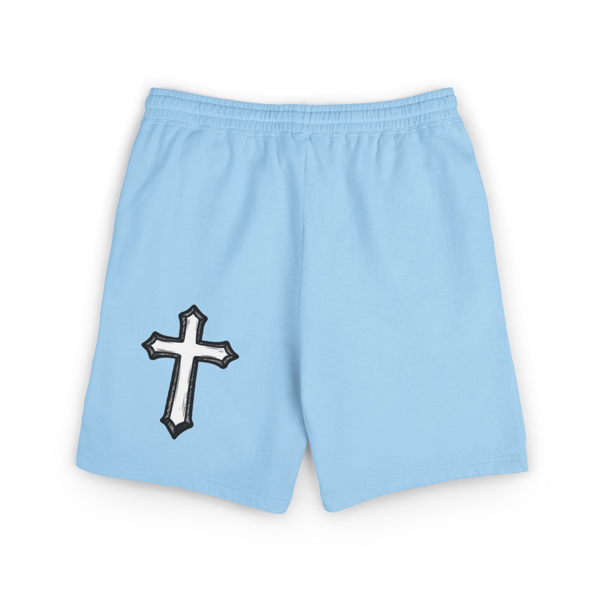 Embroidered Initial 'J' Fleece Shorts with Cross Graphic — Lightweight Sweat Shorts