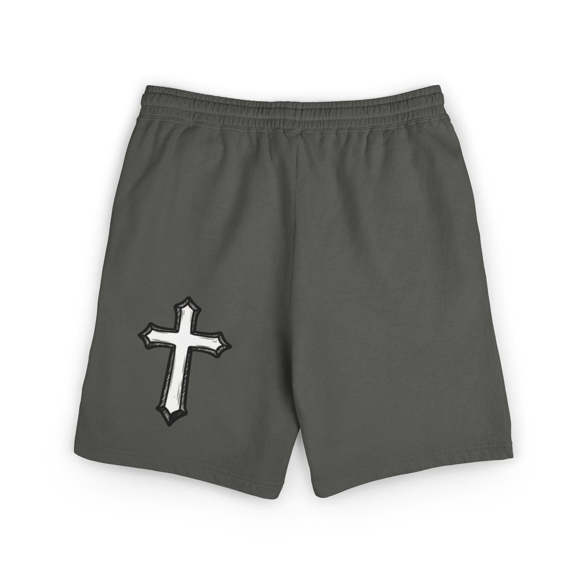Embroidered Initial 'J' Fleece Shorts with Cross Graphic — Lightweight Sweat Shorts
