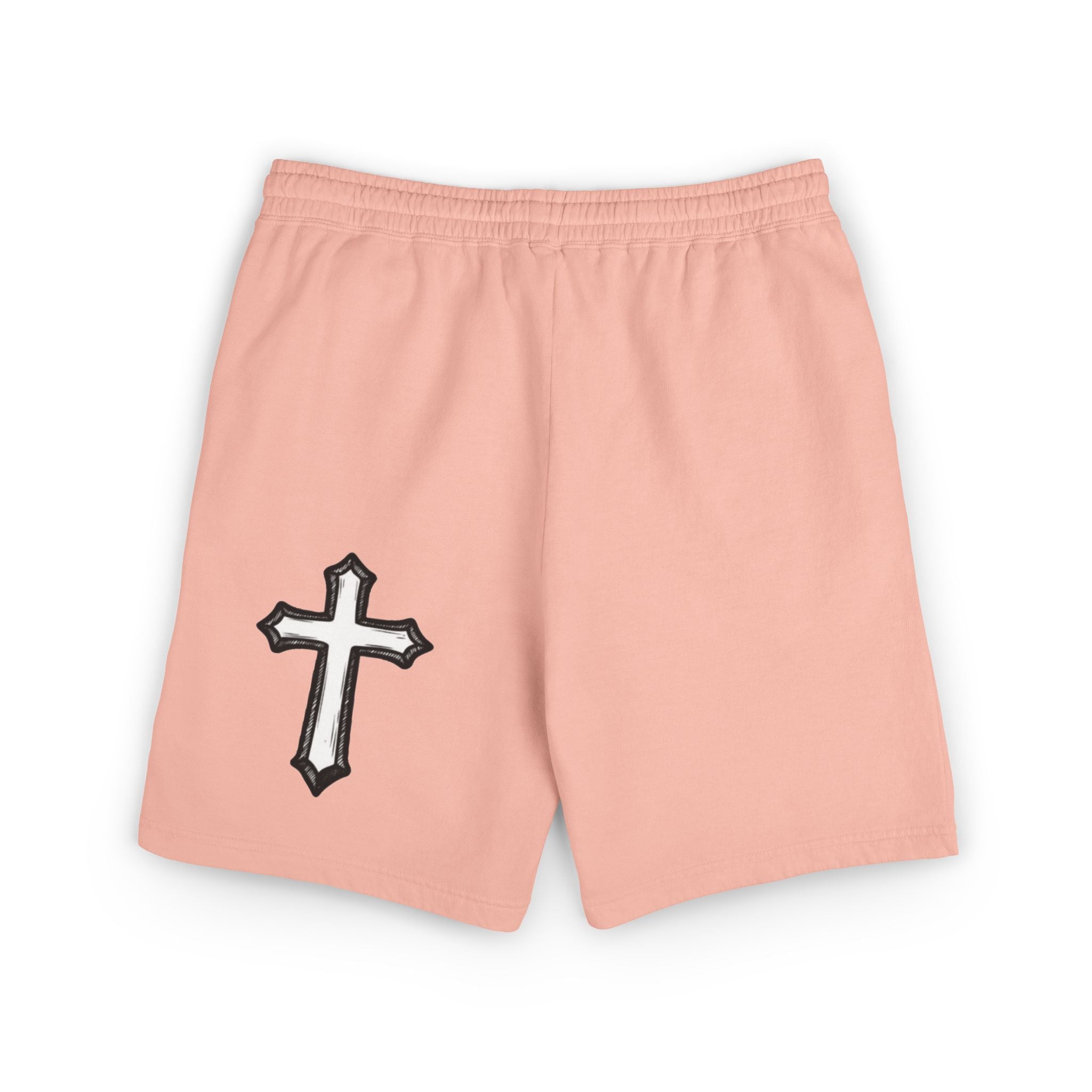 Embroidered Initial 'J' Fleece Shorts with Cross Graphic — Lightweight Sweat Shorts