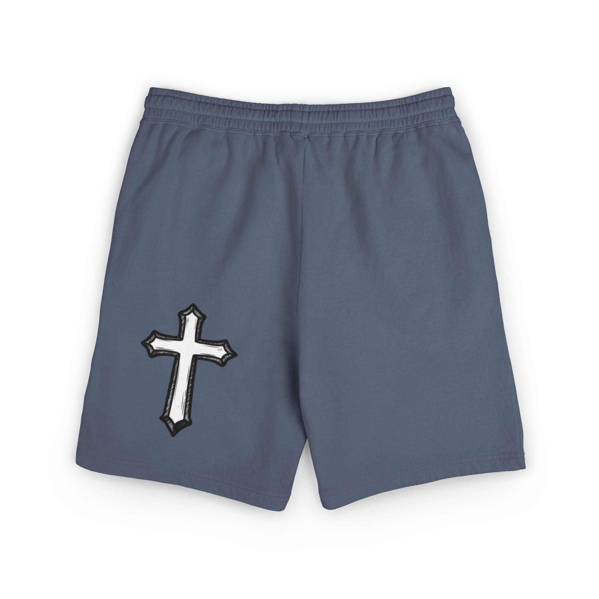 Embroidered Initial 'J' Fleece Shorts with Cross Graphic — Lightweight Sweat Shorts