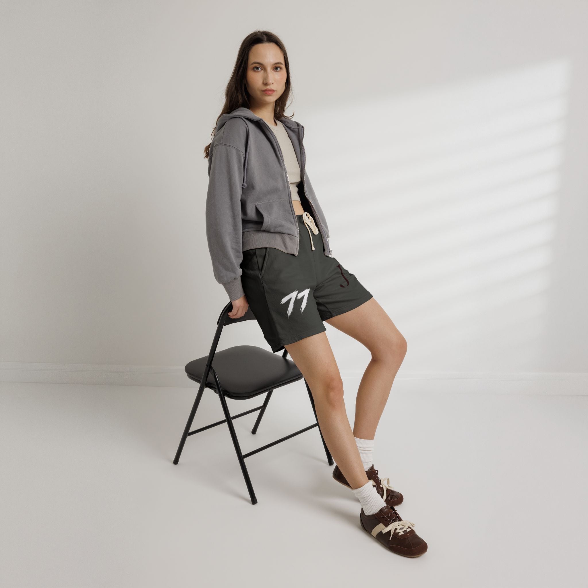 Embroidered Initial 'J' Fleece Shorts with Cross Graphic — Lightweight Sweat Shorts