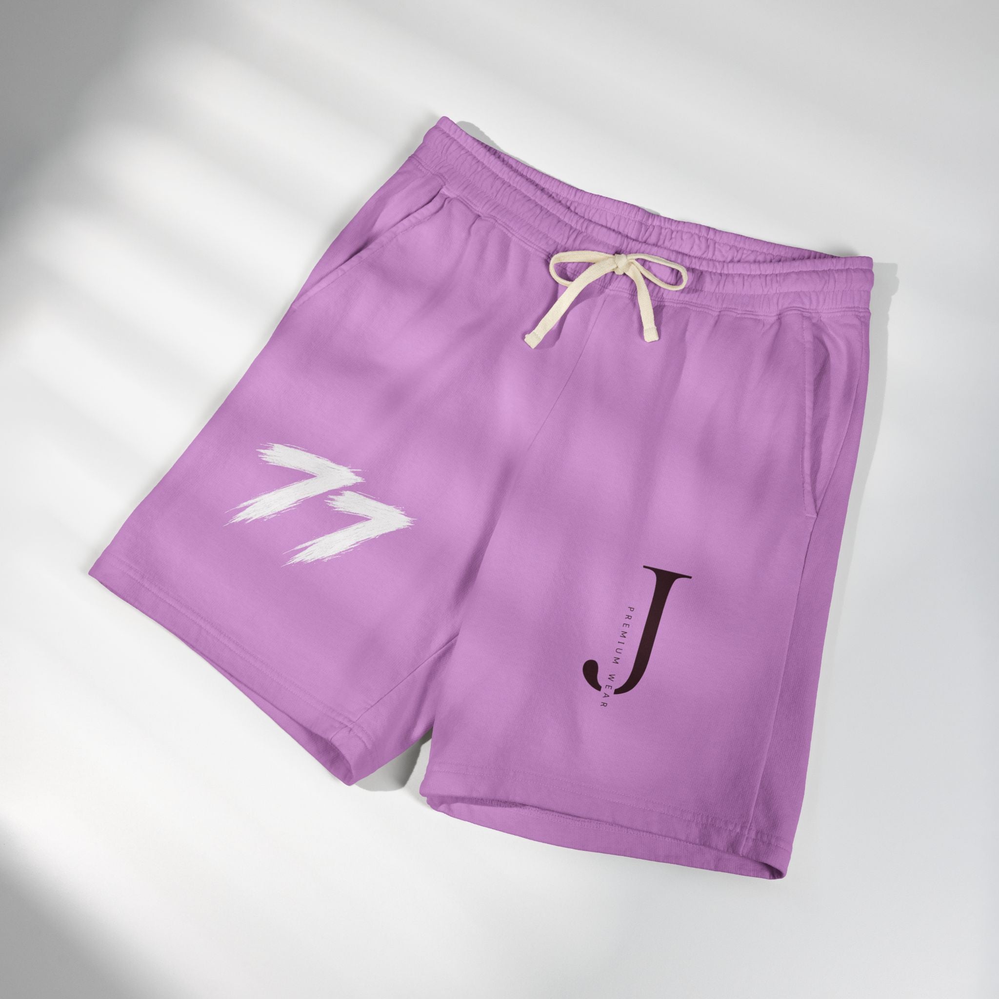 Embroidered Initial 'J' Fleece Shorts with Cross Graphic — Lightweight Sweat Shorts