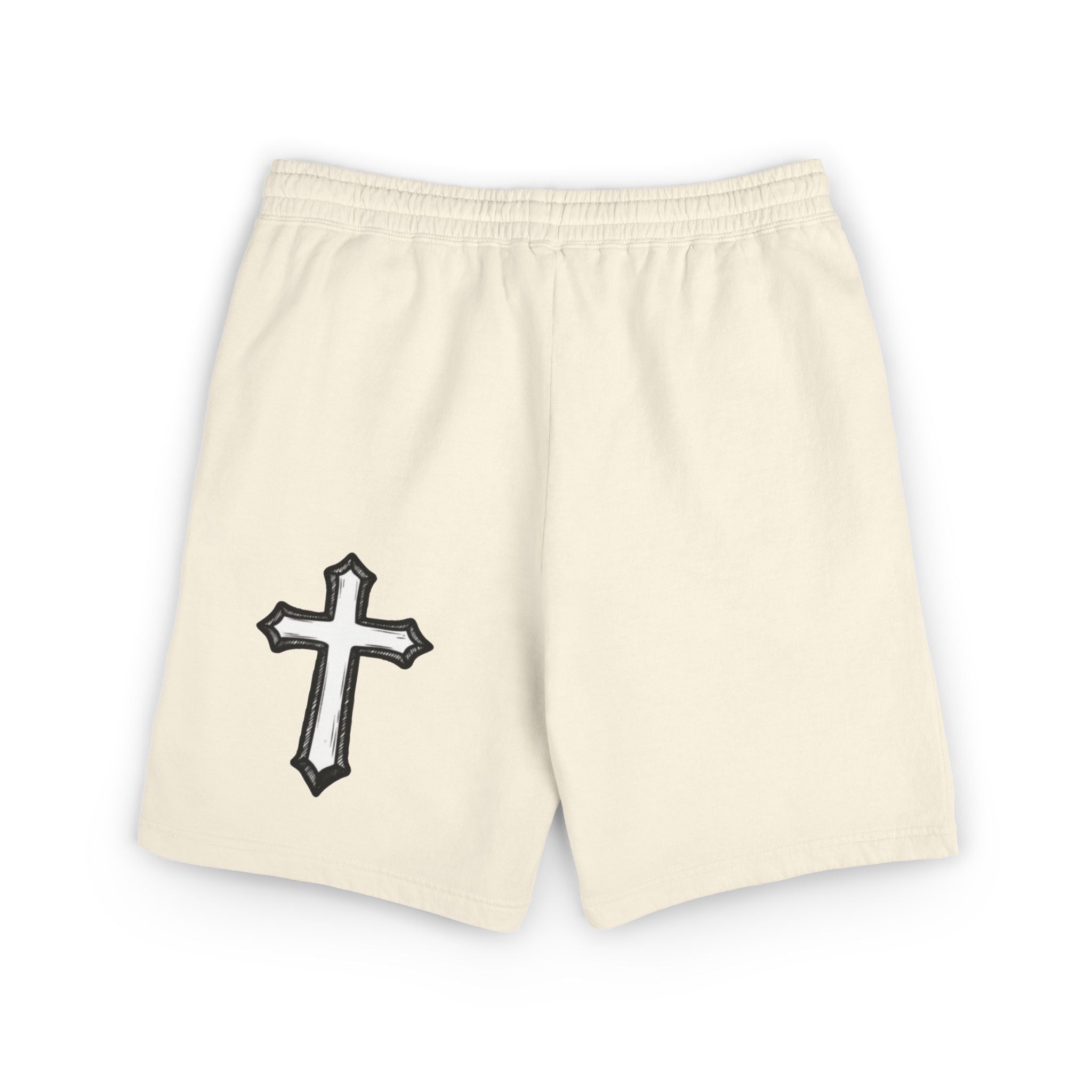 Embroidered Initial 'J' Fleece Shorts with Cross Graphic — Lightweight Sweat Shorts