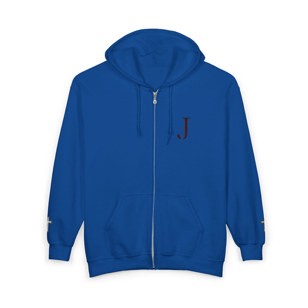 Initial J Monogram Zip Hoodie - Minimal White Full-Zip Sweatshirt