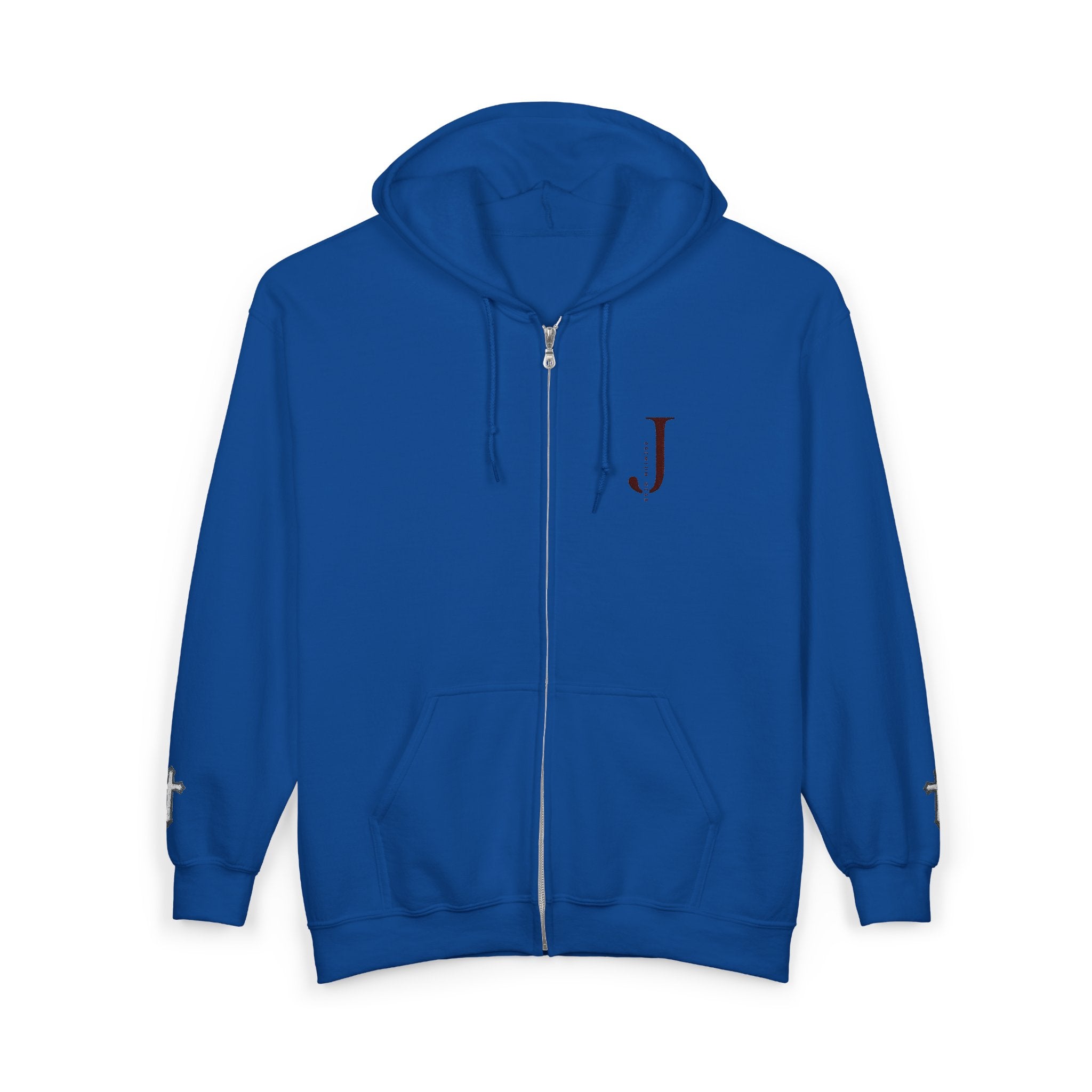 Initial J Monogram Zip Hoodie - Minimal White Full-Zip Sweatshirt