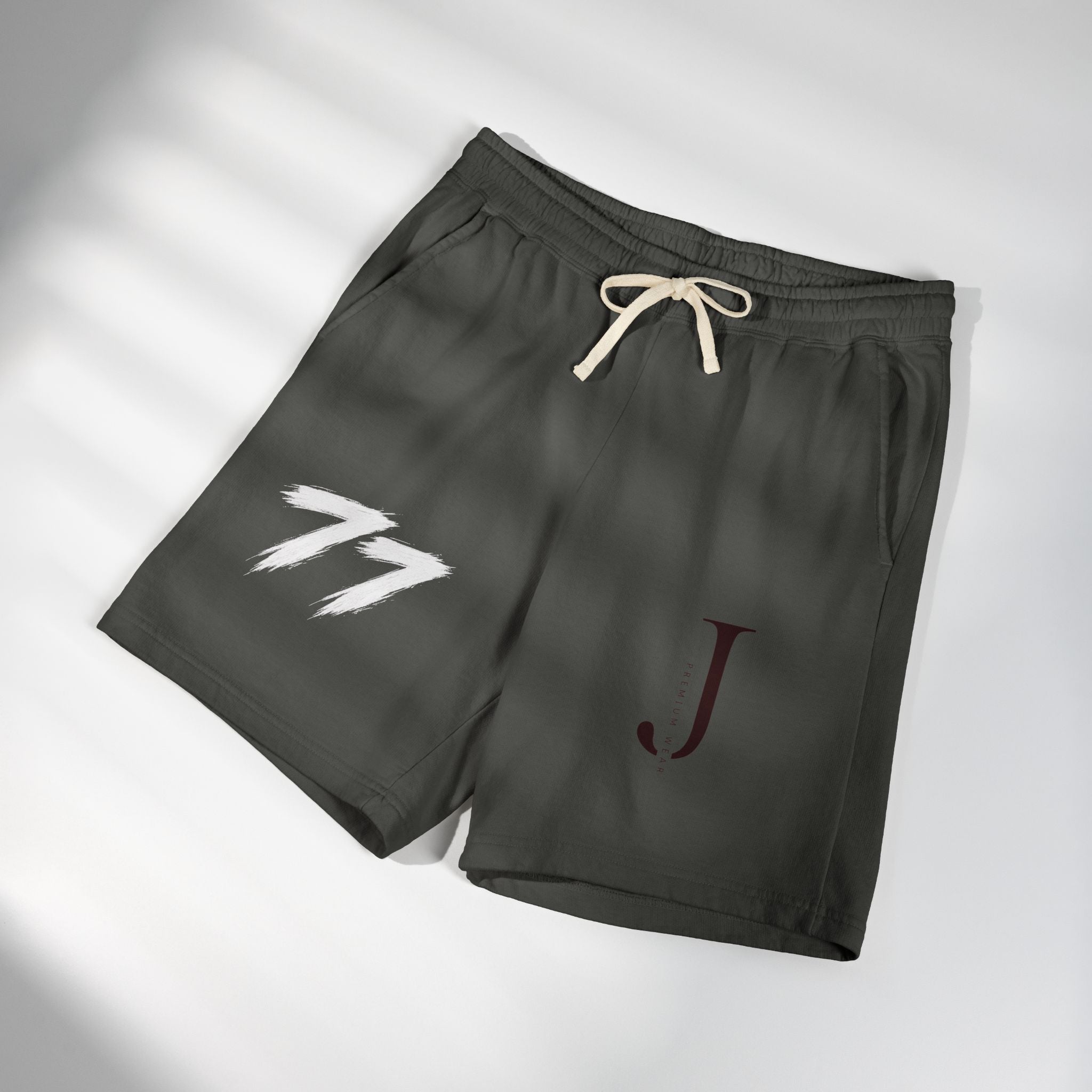 Embroidered Initial 'J' Fleece Shorts with Cross Graphic — Lightweight Sweat Shorts
