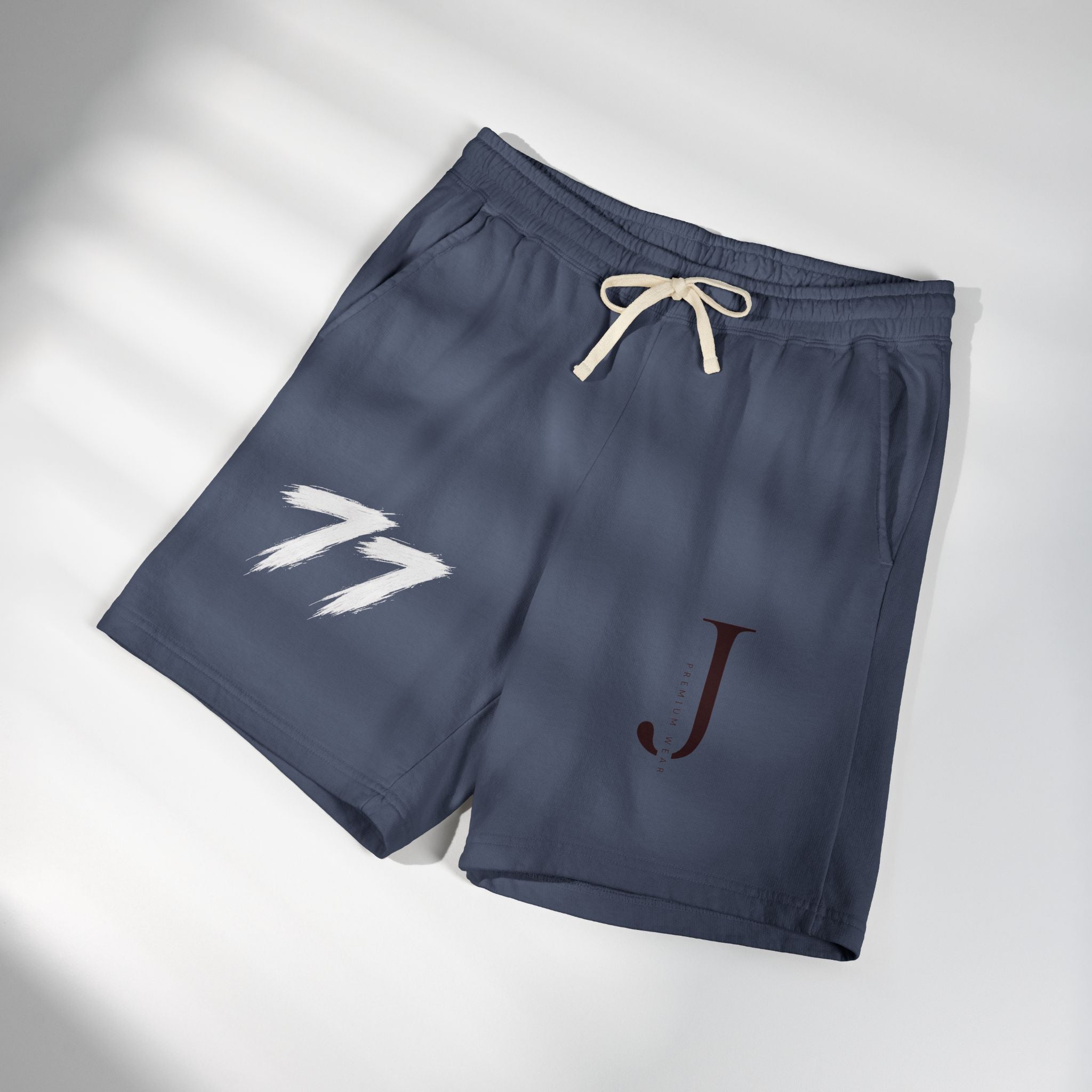 Embroidered Initial 'J' Fleece Shorts with Cross Graphic — Lightweight Sweat Shorts