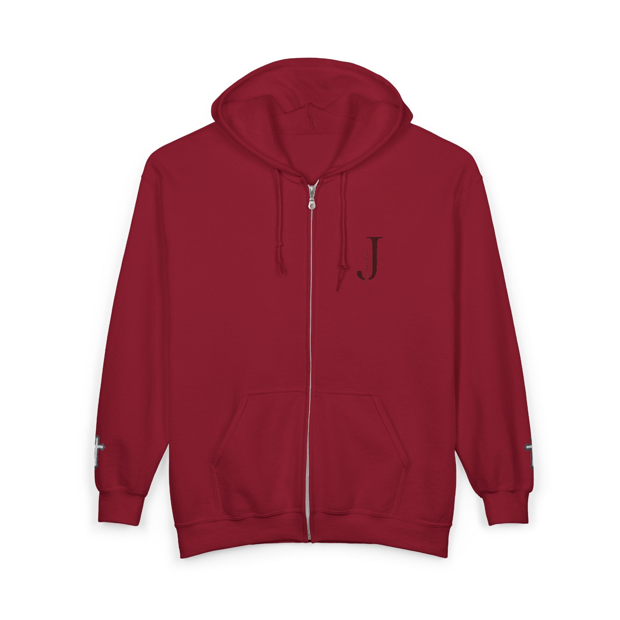 Initial J Monogram Zip Hoodie - Minimal White Full-Zip Sweatshirt