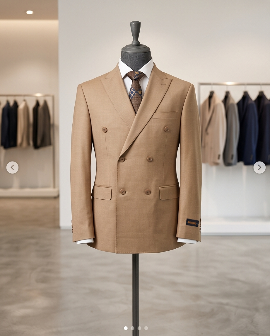 The Sovereign Double-Breasted Slim-Fit Suit – Camel Wool Blend