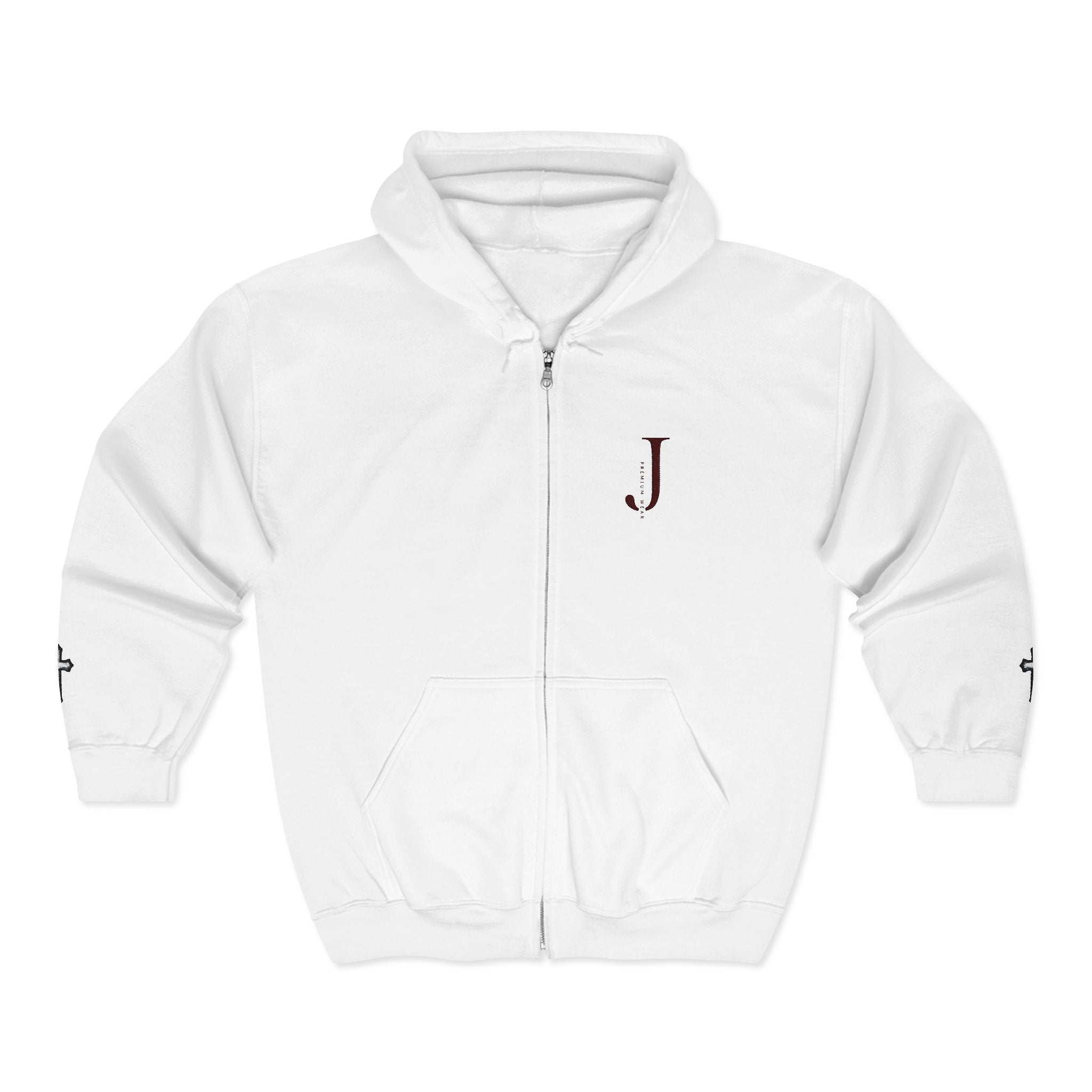 Initial J Monogram Zip Hoodie - Minimal White Full-Zip Sweatshirt