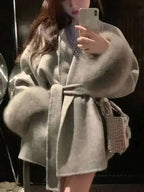 Elegant OL Office Lady Overcoats Fur Patchwork Long Sleeve Woolen Coat Beautiful Women'S Clothing Jacket Autumn 2025 Winter