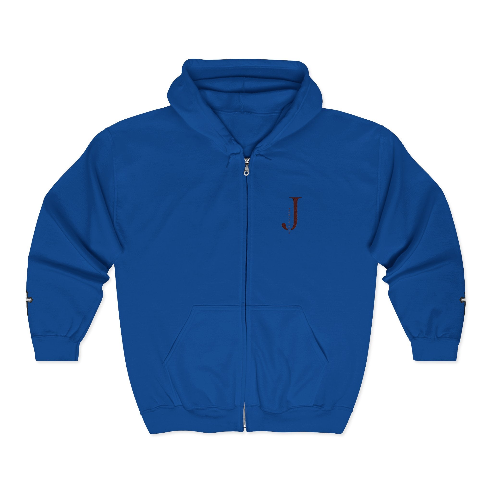 Initial J Monogram Zip Hoodie - Minimal White Full-Zip Sweatshirt
