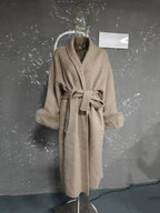 Elegant OL Office Lady Overcoats Fur Patchwork Long Sleeve Woolen Coat Beautiful Women'S Clothing Jacket Autumn 2025 Winter
