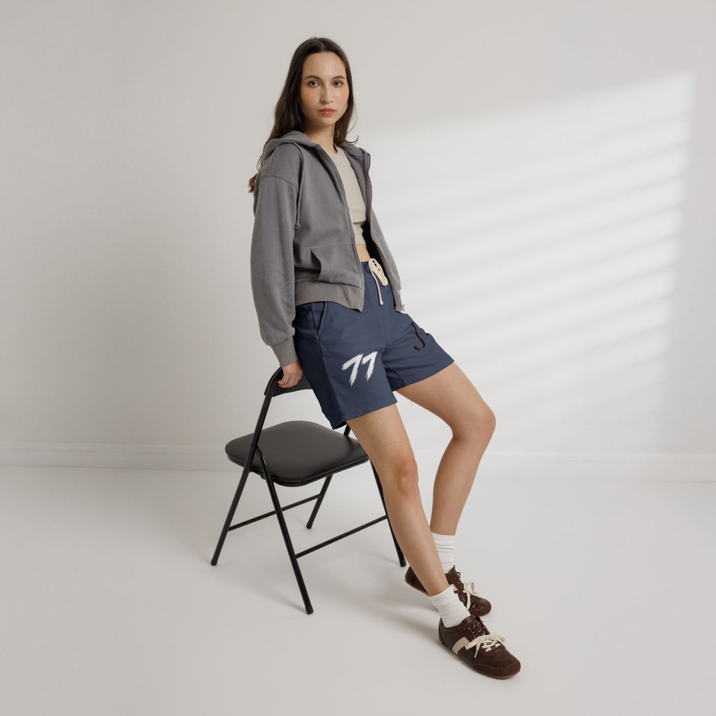 Embroidered Initial 'J' Fleece Shorts with Cross Graphic — Lightweight Sweat Shorts