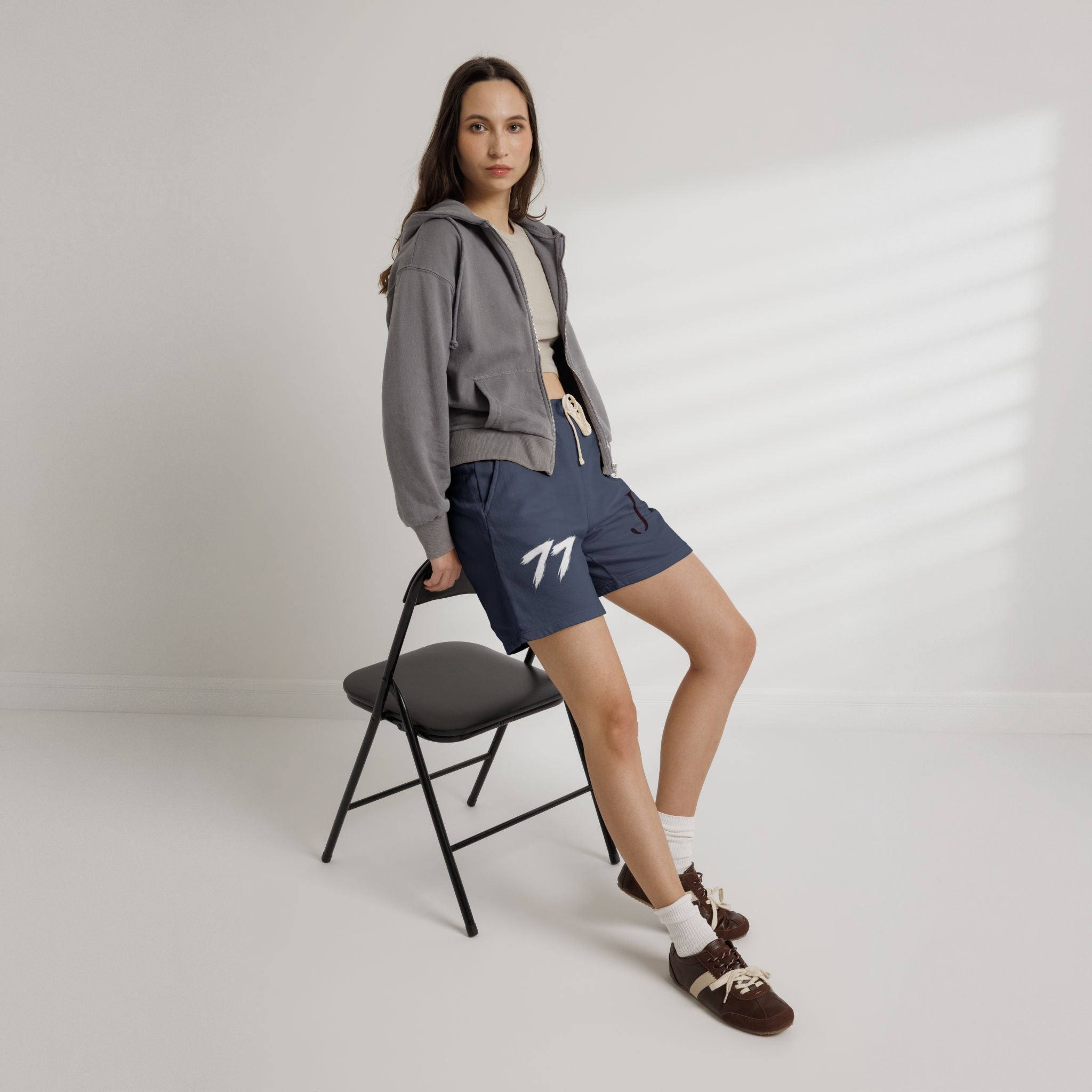 Embroidered Initial 'J' Fleece Shorts with Cross Graphic — Lightweight Sweat Shorts