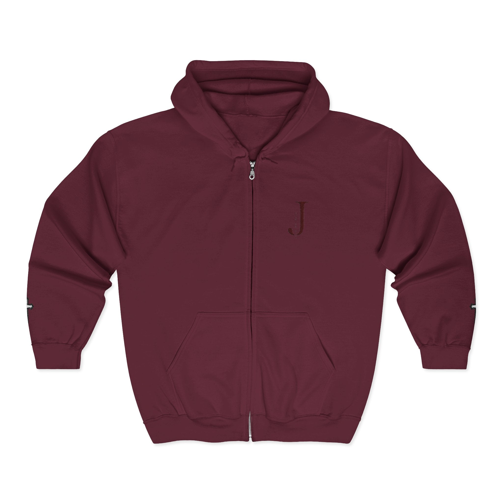 Initial J Monogram Zip Hoodie - Minimal White Full-Zip Sweatshirt