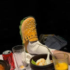 Fashion Yellow Hamburger Slippers Adult Metal Belt Buckle Soft Flat Outwear Thick-Soled Casual Beach Sandals New Shoes for Women