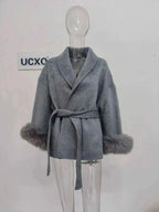 Elegant OL Office Lady Overcoats Fur Patchwork Long Sleeve Woolen Coat Beautiful Women'S Clothing Jacket Autumn 2025 Winter