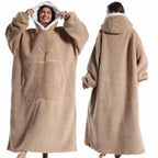 Extra Long Wearable Blankets Winter Flannel Hooded Blanket with Full Sleeves Men Women Cozy Soft Throw Adult TV Blanket