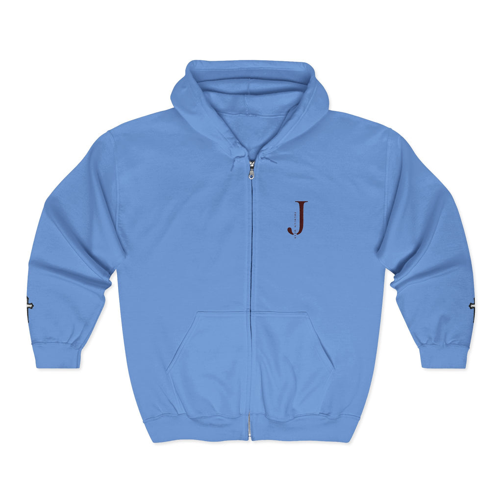 Initial J Monogram Zip Hoodie - Minimal White Full-Zip Sweatshirt