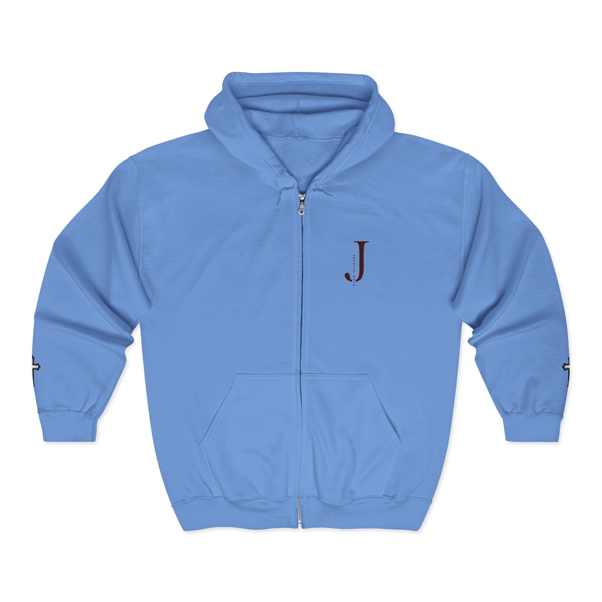 Initial J Monogram Zip Hoodie - Minimal White Full-Zip Sweatshirt