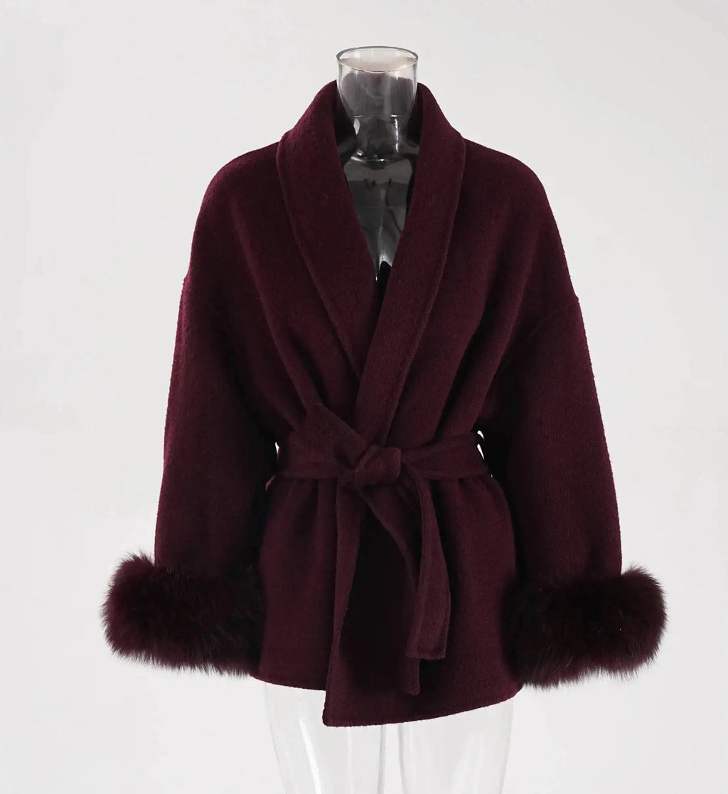 Elegant OL Office Lady Overcoats Fur Patchwork Long Sleeve Woolen Coat Beautiful Women'S Clothing Jacket Autumn 2025 Winter