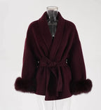 Elegant OL Office Lady Overcoats Fur Patchwork Long Sleeve Woolen Coat Beautiful Women'S Clothing Jacket Autumn 2025 Winter