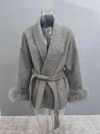 Elegant OL Office Lady Overcoats Fur Patchwork Long Sleeve Woolen Coat Beautiful Women'S Clothing Jacket Autumn 2025 Winter