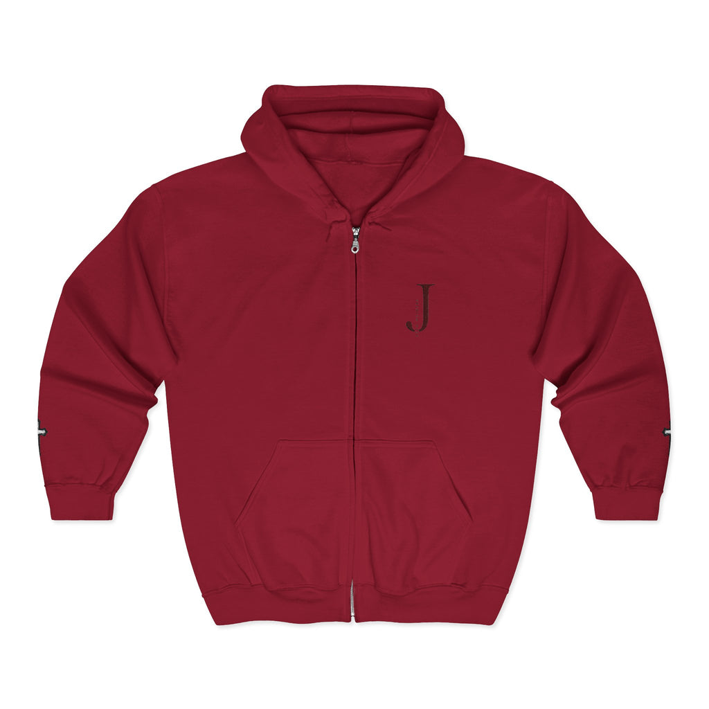 Initial J Monogram Zip Hoodie - Minimal White Full-Zip Sweatshirt