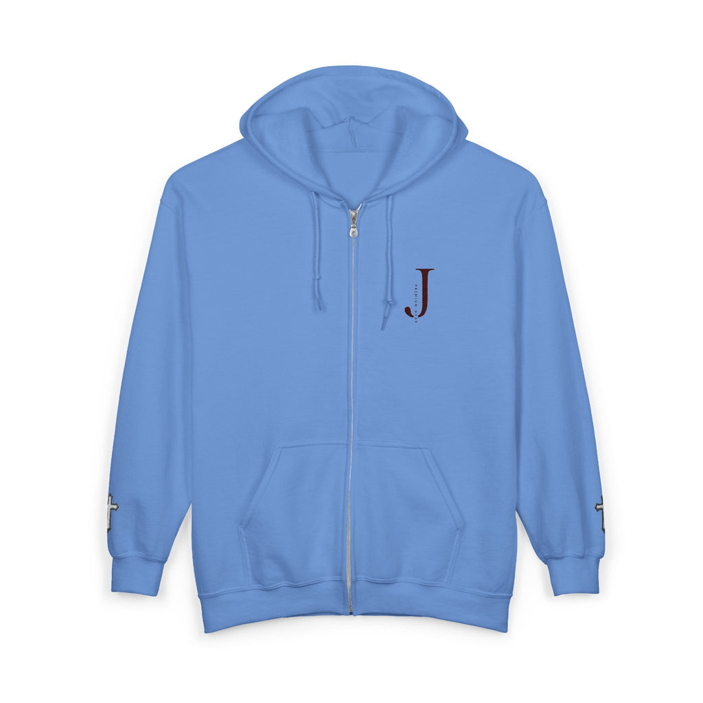 Initial J Monogram Zip Hoodie - Minimal White Full-Zip Sweatshirt