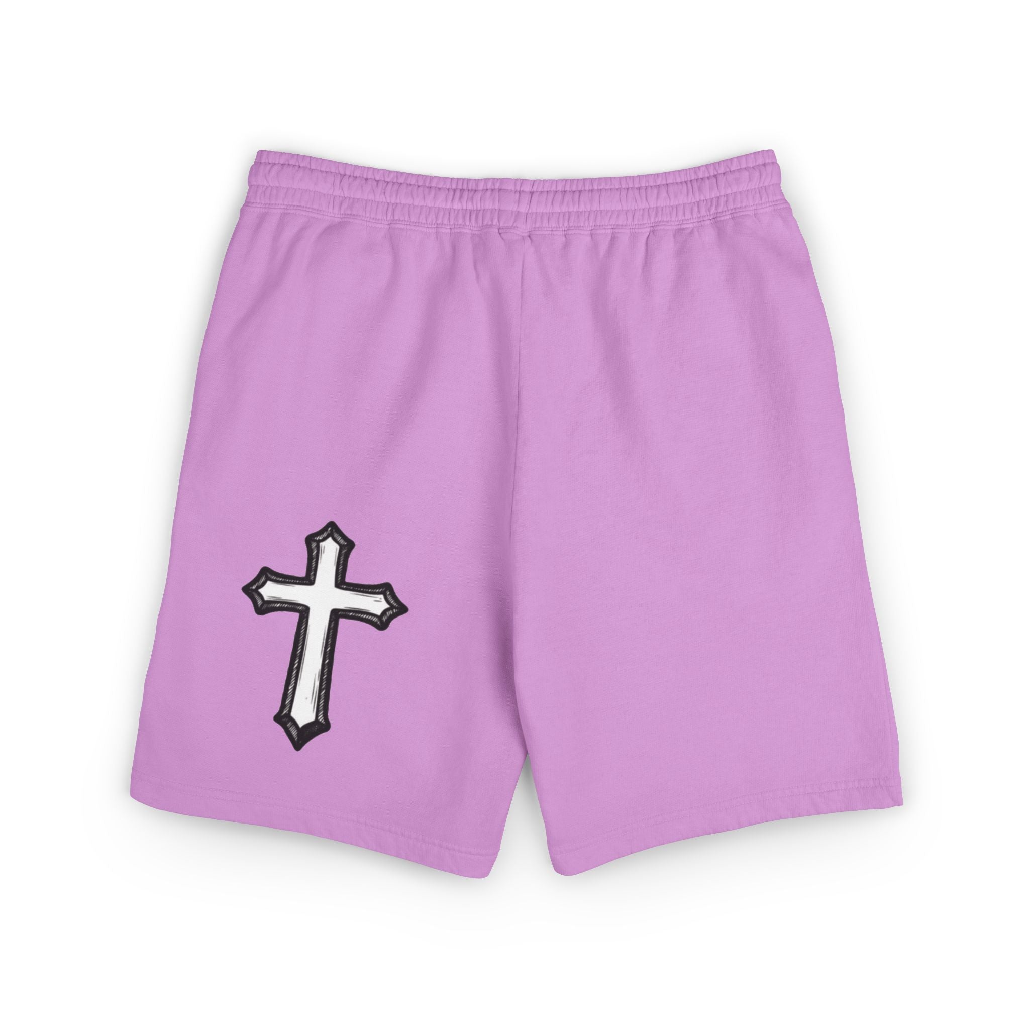 Embroidered Initial 'J' Fleece Shorts with Cross Graphic — Lightweight Sweat Shorts