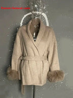 Elegant OL Office Lady Overcoats Fur Patchwork Long Sleeve Woolen Coat Beautiful Women'S Clothing Jacket Autumn 2025 Winter