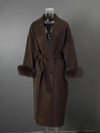 Elegant OL Office Lady Overcoats Fur Patchwork Long Sleeve Woolen Coat Beautiful Women'S Clothing Jacket Autumn 2025 Winter
