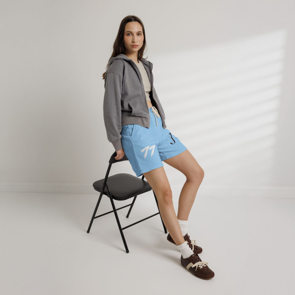 Embroidered Initial 'J' Fleece Shorts with Cross Graphic — Lightweight Sweat Shorts