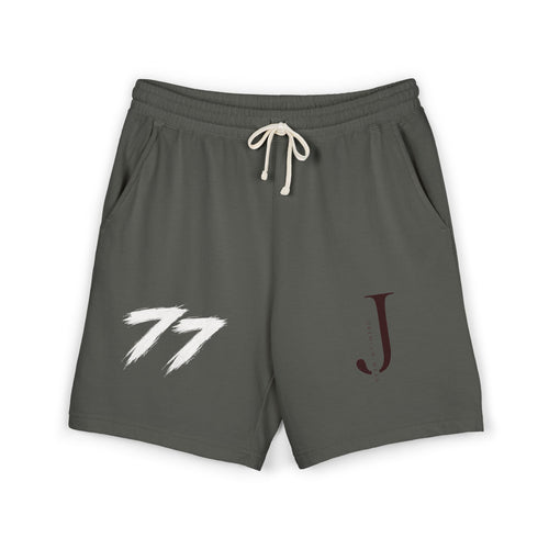 Embroidered Initial 'J' Fleece Shorts with Cross Graphic — Lightweight Sweat Shorts
