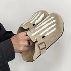 Bone Embroidered Boken Shoes for Men Unique Design Fashionable Leather Women'S Slippers Capsules Feet Flat Shoes Unisex