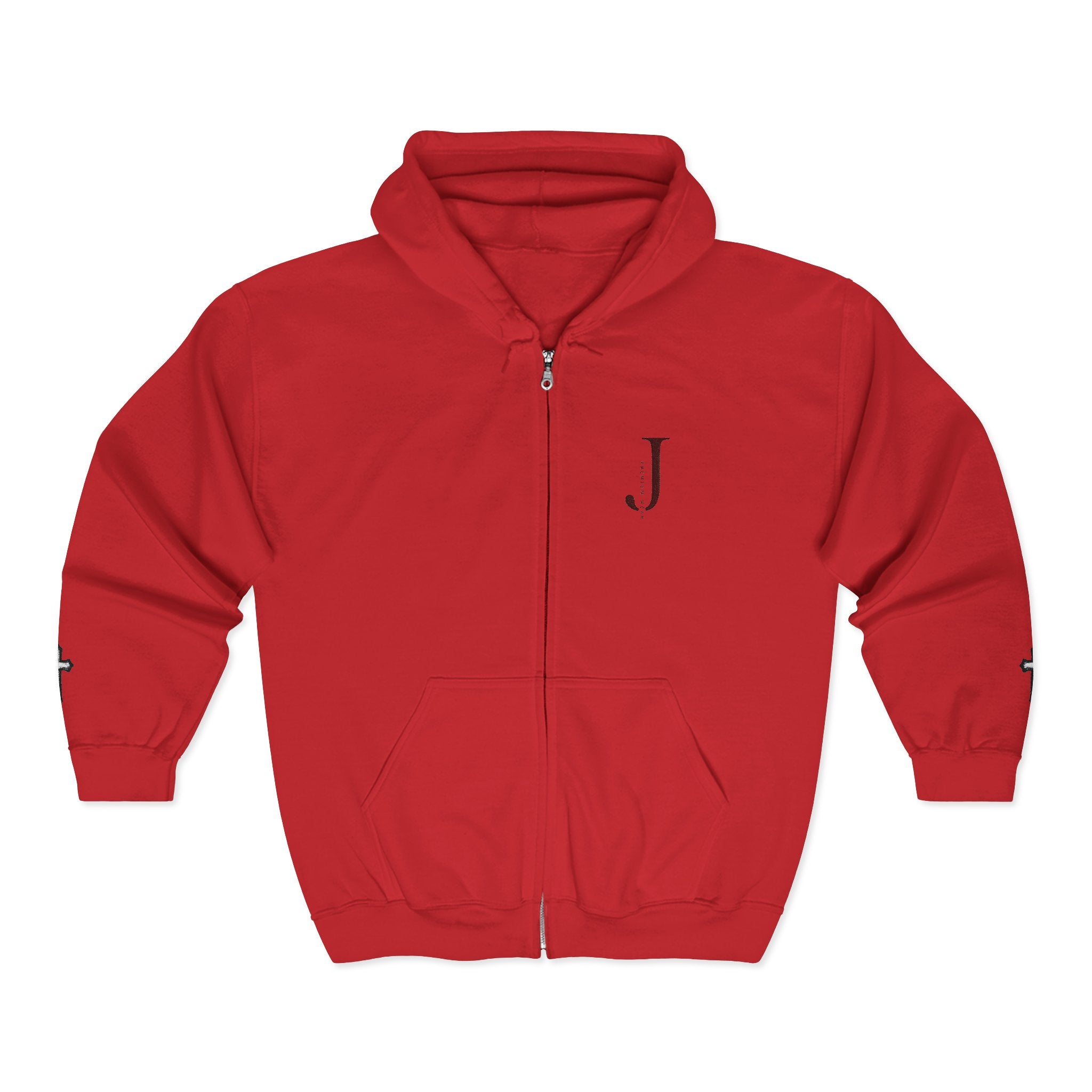Initial J Monogram Zip Hoodie - Minimal White Full-Zip Sweatshirt
