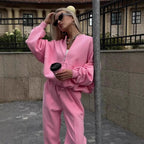 Fall Women's Clothing Zipper Casual Sweater Two-piece Set