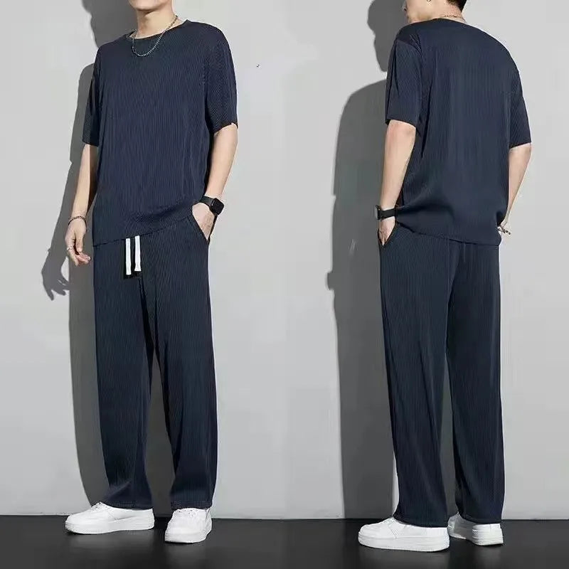 Men’s Oversized Ice Silk Shirt & Pants Set