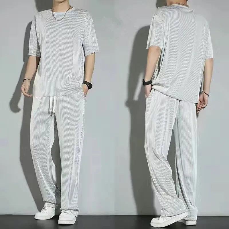 Men’s Oversized Ice Silk Shirt & Pants Set