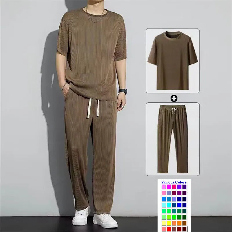 Men’s Oversized Ice Silk Shirt & Pants Set