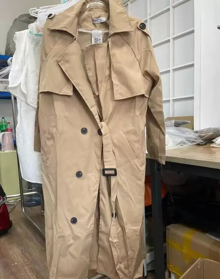 Women’s Korean-Style Long Windbreaker Coat – Loose Fit Casual Spring & Autumn Outerwear