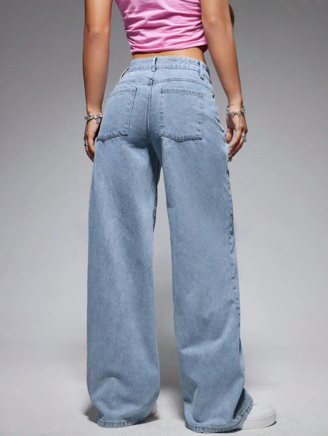 Women’s Blue-White Baggy Wide-Leg Jeans