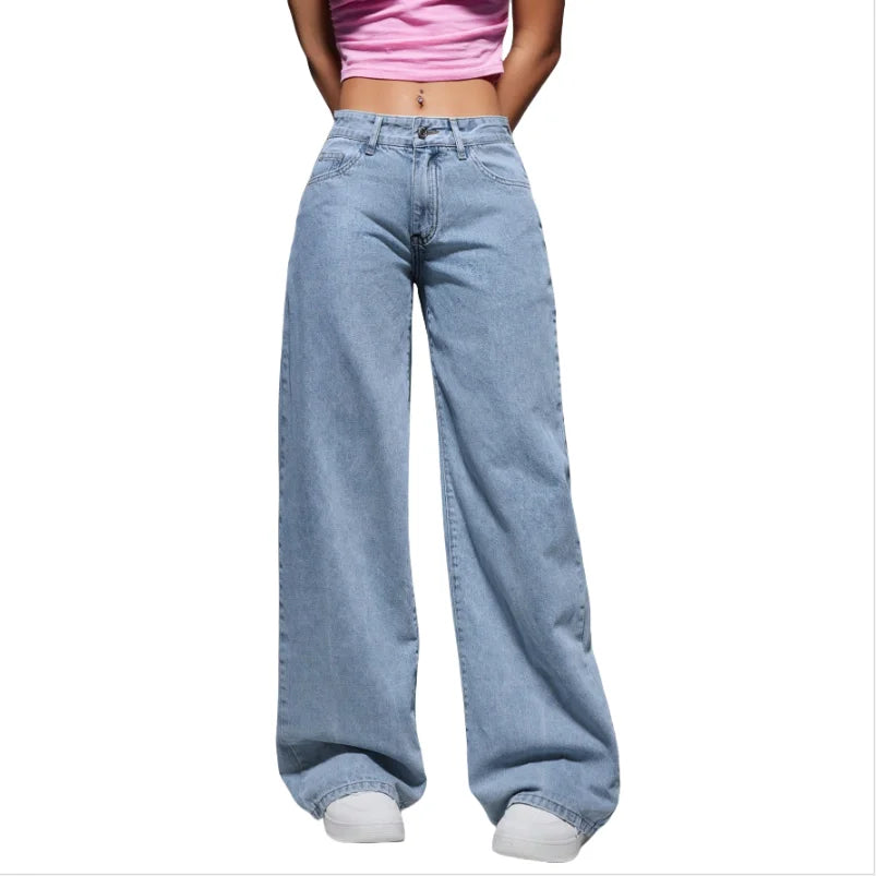 Women’s Blue-White Baggy Wide-Leg Jeans