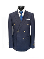 Men's Navy Birdseye Double-Breasted Suit With Gold-Tone Buttons