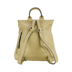 RB1021AL | Women's Soft Backpack in Genuine Leather Made in Italy with Adjustable Shoulder Straps. Shiny Gold Metal Zipper and Accessories - Beige Color - Dimensions: 30 x 34 x 10.5 cm.