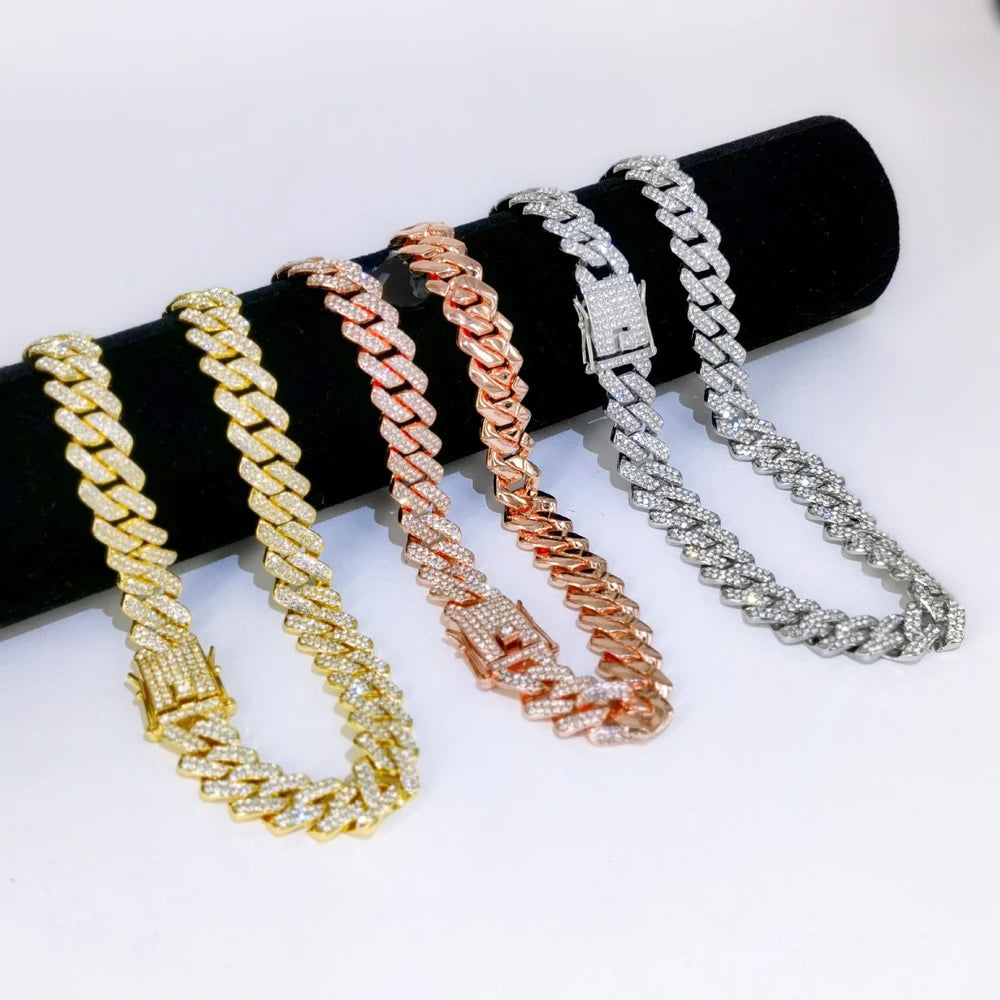 14MM Iced-Out Cuban Link Necklace – Men’s CZ Rhinestone Hip Hop Chain