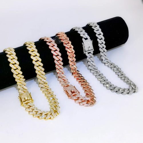 14MM Iced-Out Cuban Link Necklace – Men’s CZ Rhinestone Hip Hop Chain